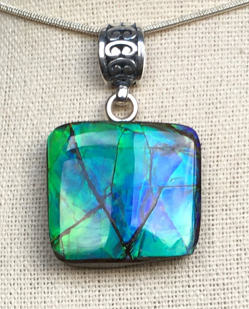 Blue and Green!! Ammolite Pendant
