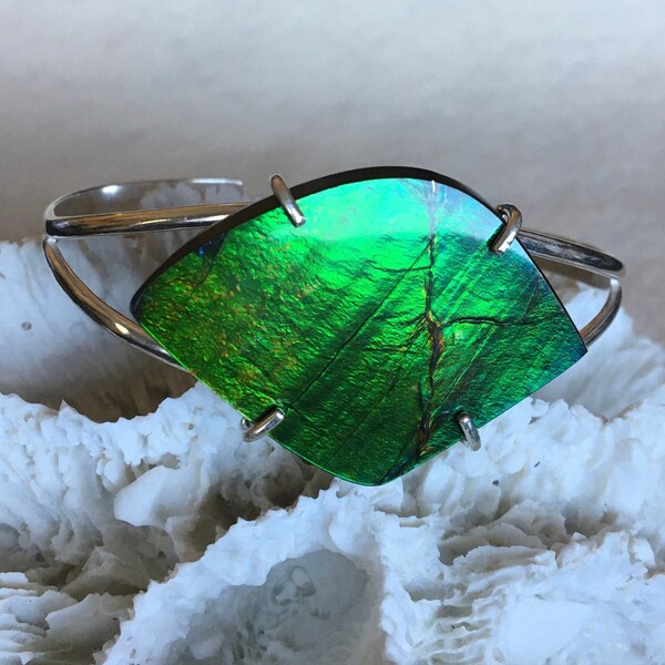 Ammolite Cuff Bracelet - Nice Designer Gem!!!  Please Read Description