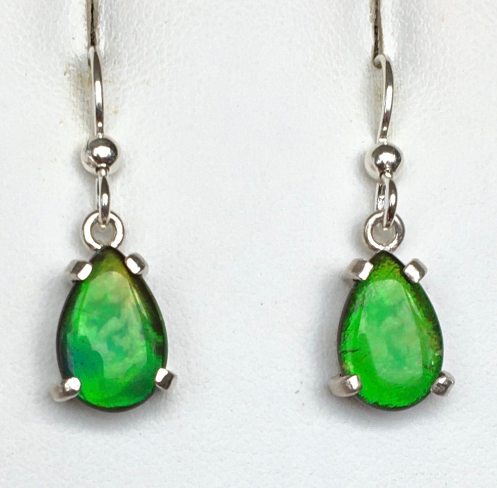 Ammolite Earrings Green Teardrop Shape Nice and Bright - Etsy UK