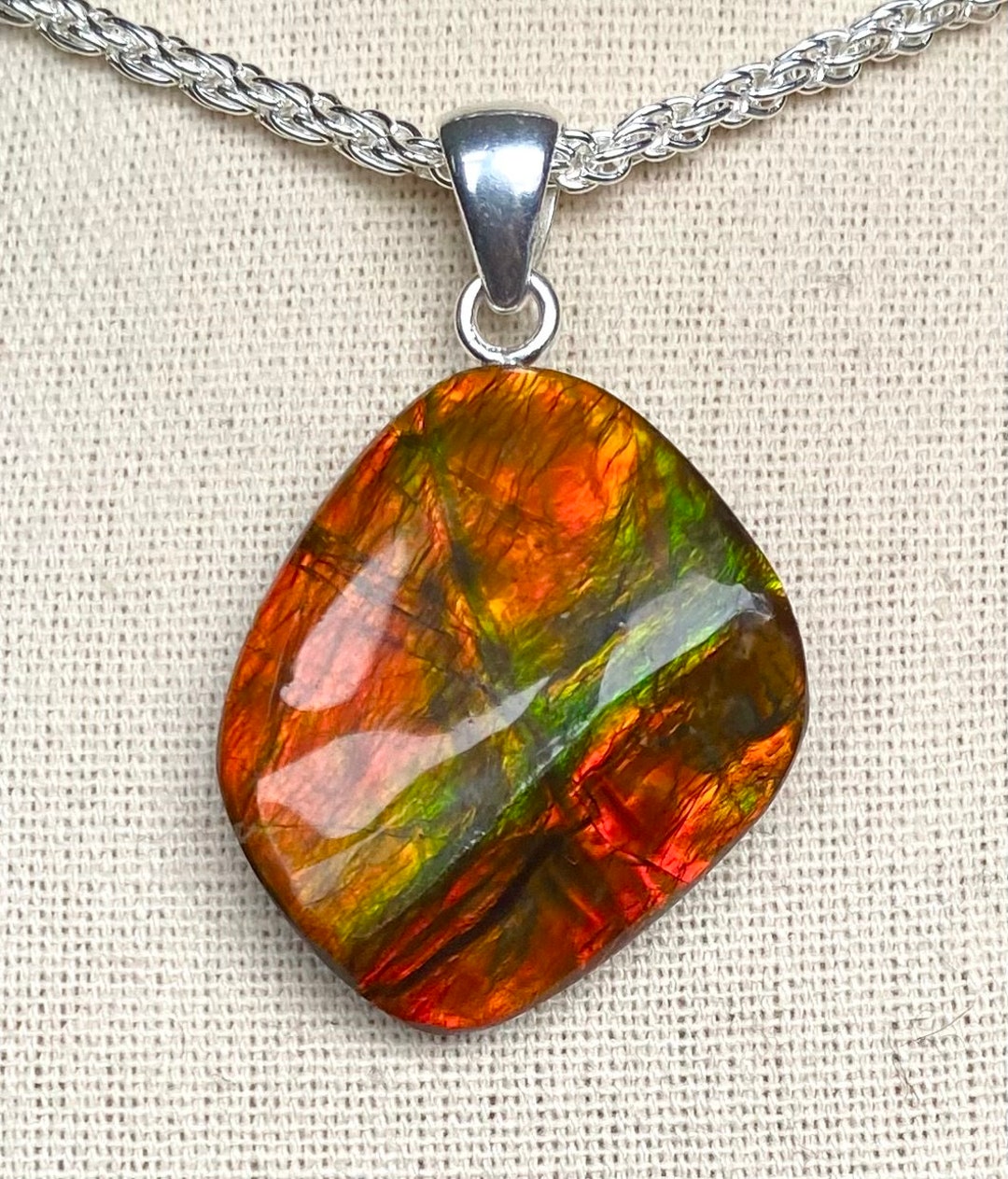 Ammolite Pendant - Chunky Rusty Orange Gem With Some Green - Color ...