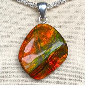 Ammolite Pendant - Chunky Rusty Orange Gem with Some Green - Color Changer!  MUST Read Description!