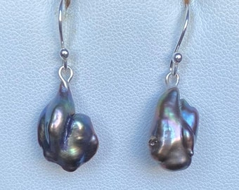 Keshi Pearl Earrings - Baroque Pearl Earrings - Peacock Pearl Earrings - Please Read Description