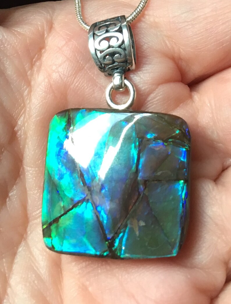 Blue and Green!! Ammolite Pendant