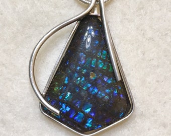 Ammolite Pendant - Blue Gem in a Contemporary Setting!