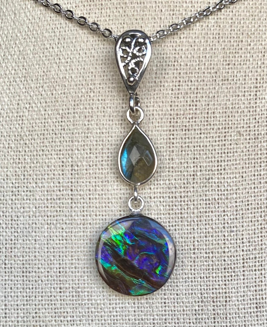 Ammolite Pendant - Subtle Purple, Blue and Green Gem! Labradorite ...