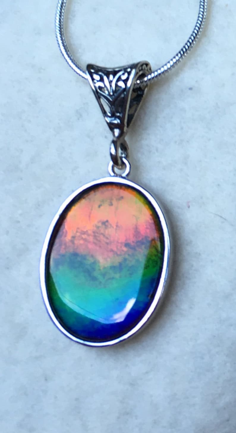 Green and Blue Red Ammolite Pendant
