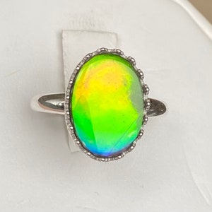 Ammolite Ring - Super Bright Multi-Color Gem!  Color Changer!  Size 7 or 8 Available - MUST Read Description
