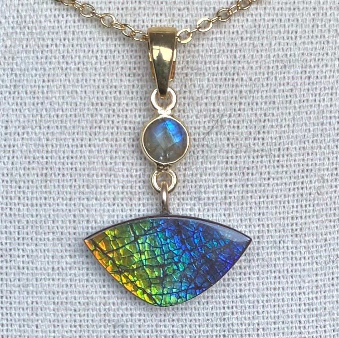 Ammolite Pendant - Subtle Colors in Fine Dragonskin! Labradorite Accent ...