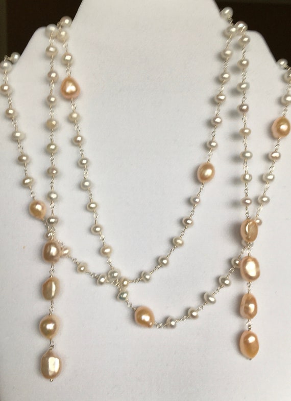 Genuine Pearl Necklace pearly Pizazz Lariat by Vantel Pearls