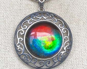 Ammolite Pendant - Collector's Grade Ammolite with Hints of Pink and a Golden Horn!!!  Please Read Description