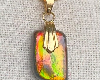 Ammolite Pendant - Smaller Gem in Bright Autumn Colors - Color Changer - MUST Read Description