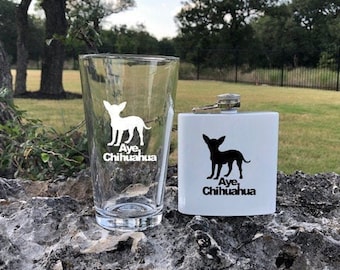 Sportsman Super Combo: Set includes both the &#39;Aye Chihuahua&#39; Glass and Flask. (Best Value)
