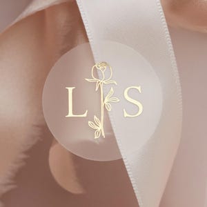 Hochzeitsumschlag Aufkleber mit persönlichen Initialen und Blumenmotiven, elegantes Siegel für Ihre Hochzeit