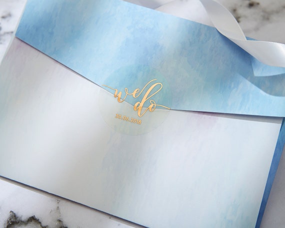 Foiled Wedding Envelope Stickers With Personalised Names. Gold, Rose Gold  or Silver Foil Labels. Semi Clear Matt Seal for Gift or Favour 