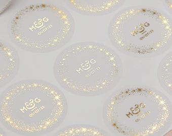 Gold Foiled Celestial Wedding Stickers, Personalized Initials