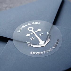 Anchor Wedding Stickers for Personalized Nautical Envelopes and Favors - real foil print