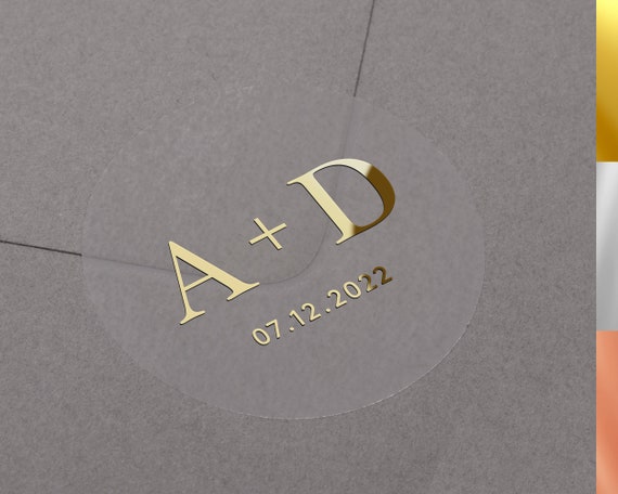 Wedding Stickers. Foiled Personalised Initials Envelope Seals. 