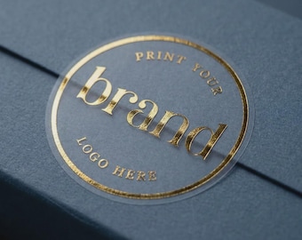 Gold foiled business logo stickers.