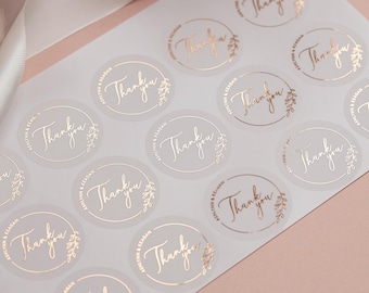 Personalized Foil Wedding Thank You Stickers: Gold, Silver, Rose Gold