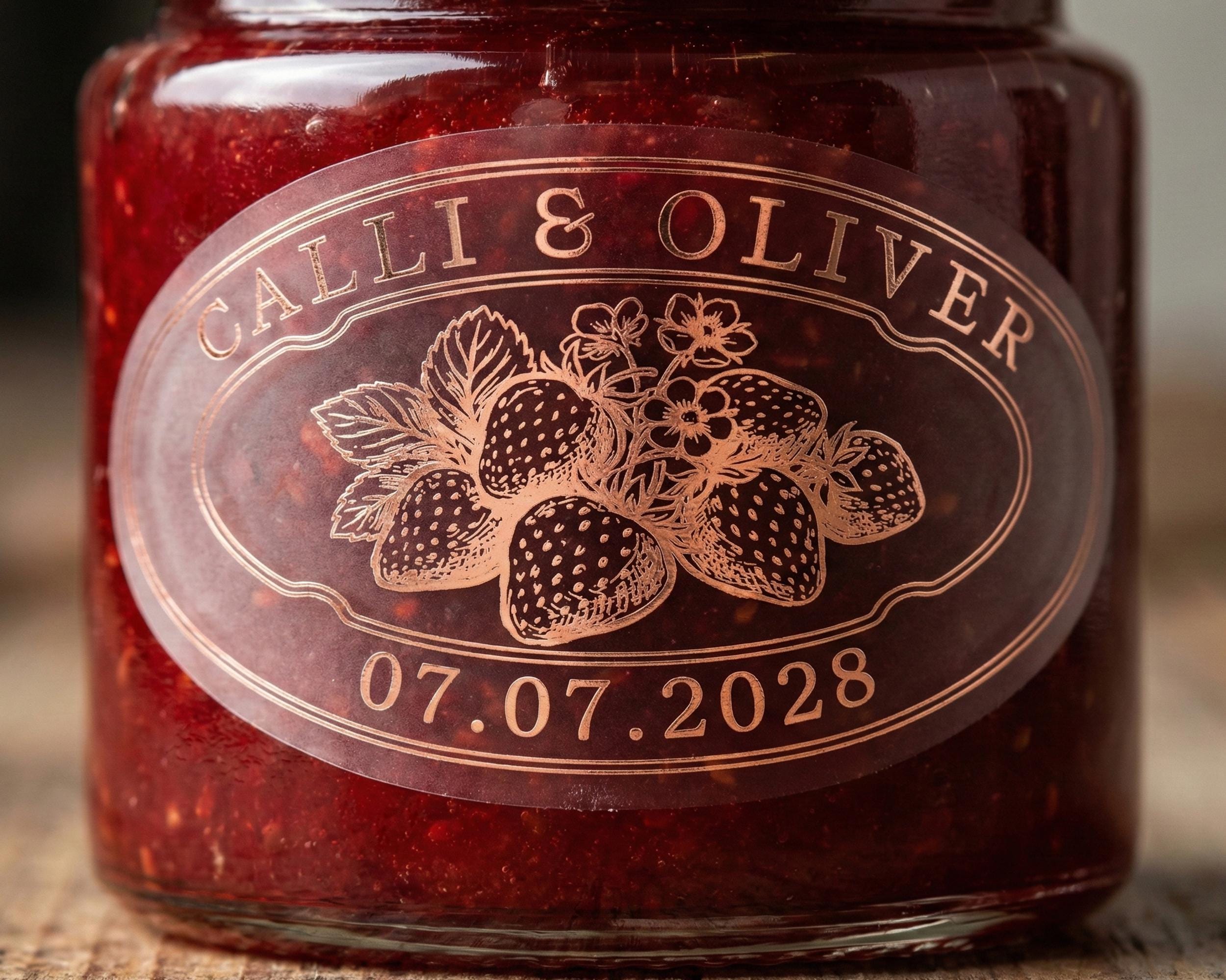 Strawberry Jam Labels for Wedding Favors - Oval Custom Gold Foil ...