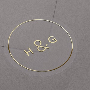 Foliestickers bruiloft initialen. Gepersonaliseerd brieflabel. Goud, roségoud en zilver verijdelde trouwsticker. Semi-heldere matte envelopafdichting.