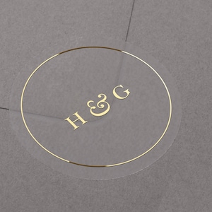 Foliestickers bruiloft initialen. Gepersonaliseerde brievenlabel. Goud, roségoud en zilver verijdelde trouwsticker. Semi-heldere matte envelopafdichting.