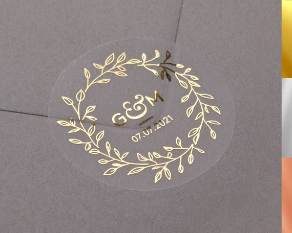 Custom Wedding Envelope Seals, Personalized Gold Stickers for Invitations,  Silver and Rose Foiled Favor Stickers for Gift Bags, Wedding Favors for