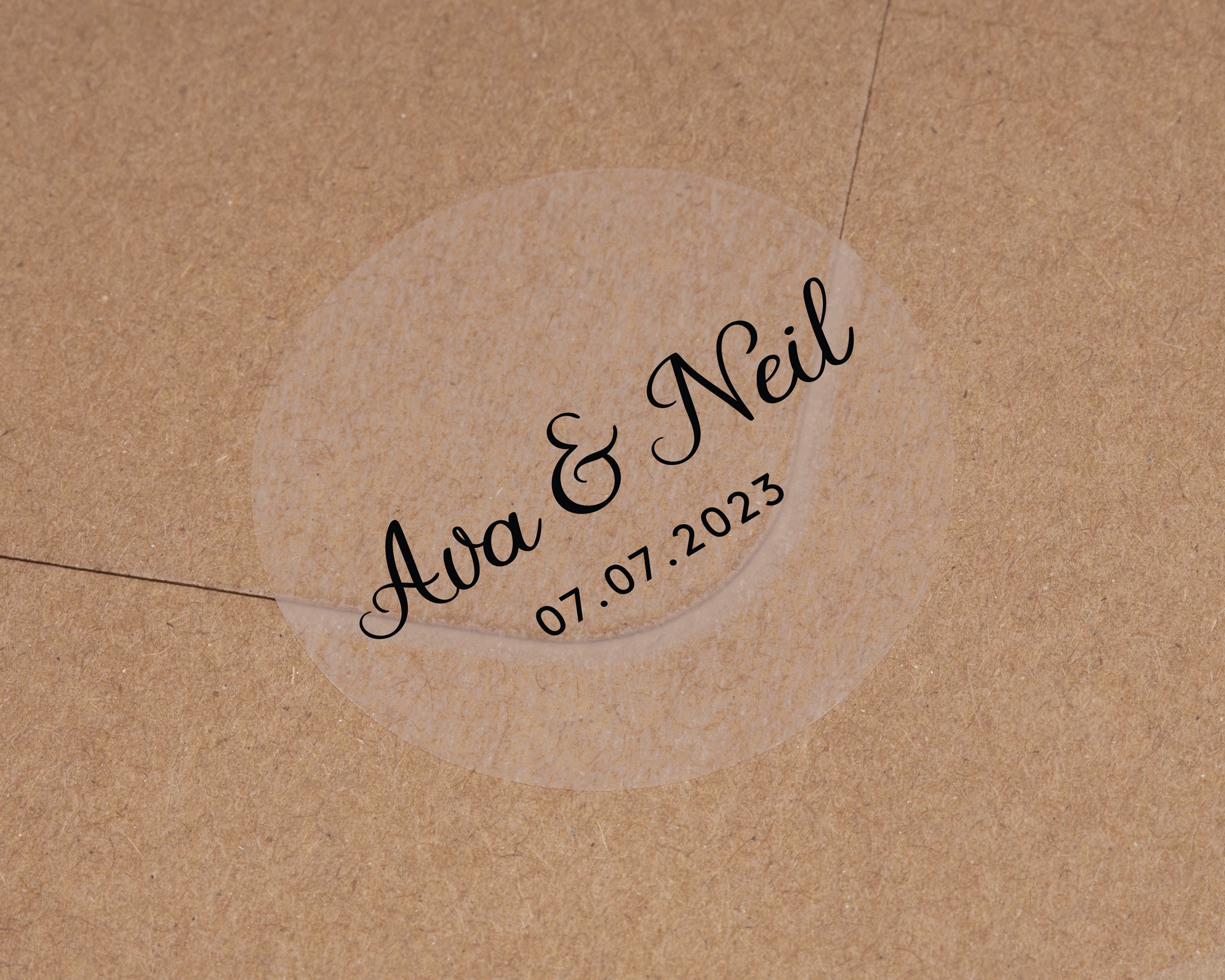Foiled Wedding Envelope Stickers With Personalised Names. Gold, Rose Gold  or Silver Foil Labels. Semi Clear Matt Seal for Gift or Favour 