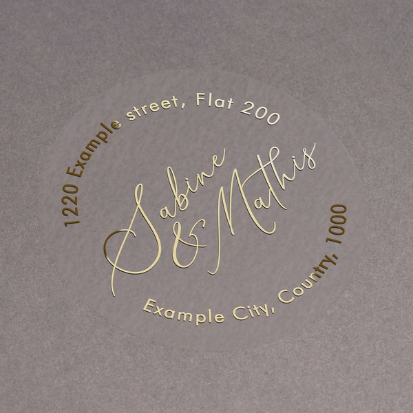 Foiled return address stickers. Foil address labels for envelopes with personalised names. Gold, rose gold, silver foiled custom sticker