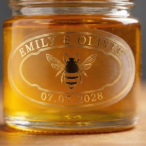 Honey Labels for Wedding Favors - Clear Oval Custom Gold Foil Stickers