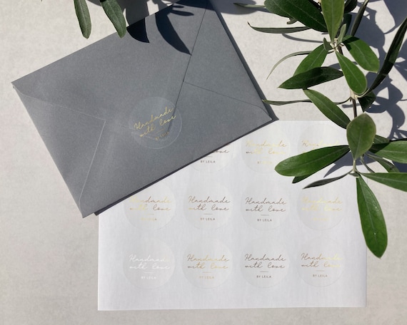 Foiled Wedding envelope stickers with personalised names. Gold, Rose Gold  or Silver foil labels. Semi clear matt seal for gift or favour