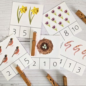 Frühlings Count & Clip Karten | Homeschool druckbare | Mathe