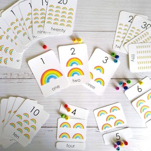 Cartes de comptage arc-en-ciel | École à la maison imprimable | Mathématiques