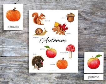 French Autumn Mini Poster and Cards | Homeschool Printable | 3-Part Cards