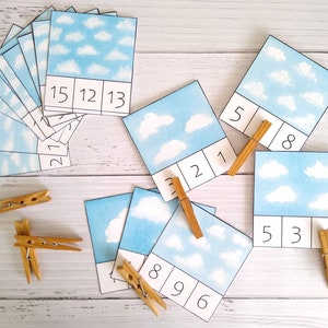 Nombre de nuages et cartes à clip | École à la maison imprimable | Mathématiques
