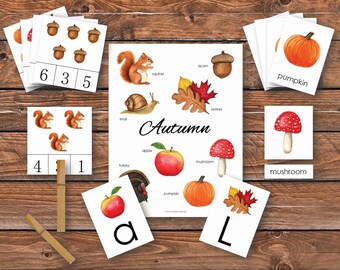 Autumn Early Learning Bundle | Homeschool Printable | 3-Part Cards | Early Writing | Math | Fall