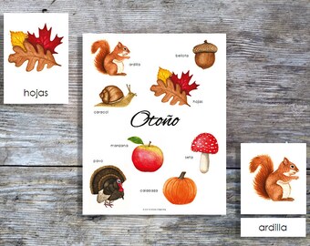 Spanish Autumn Mini Poster and Cards | Homeschool Printable | 3-Part Cards