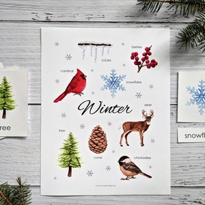 Mini poster et cartes d'hiver | École à la maison imprimable | Cartes en 3 parties