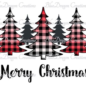 Red Black Buffalo Plaid Trees png digital file