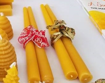 100% pure beeswax taper candles 10 inches long includes 2 candles wax is from my hives in Western PA long lasting clean dripless cotton wick