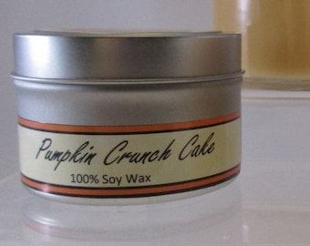 Pumpkin Crunch Cake 4 oz tin scented soy candle natural cotton wick travel tin relaxation meditation romantic stocking stuffer gift idea