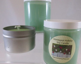 Honeypot Holidays 8 oz glass jar scented soy candle natural cotton wick relaxation meditation romantic stocking stuffer gift idea Christmas