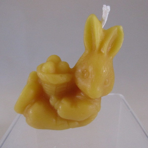 Easter Bunny holding egg basket 100% pure beeswax candle wax from my bee hives clean dripless smokeless hypoallergenic all natural