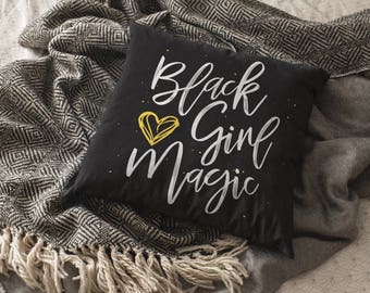 Zwart meisje magische kussensloop-w gouden kroon-melanine Magic