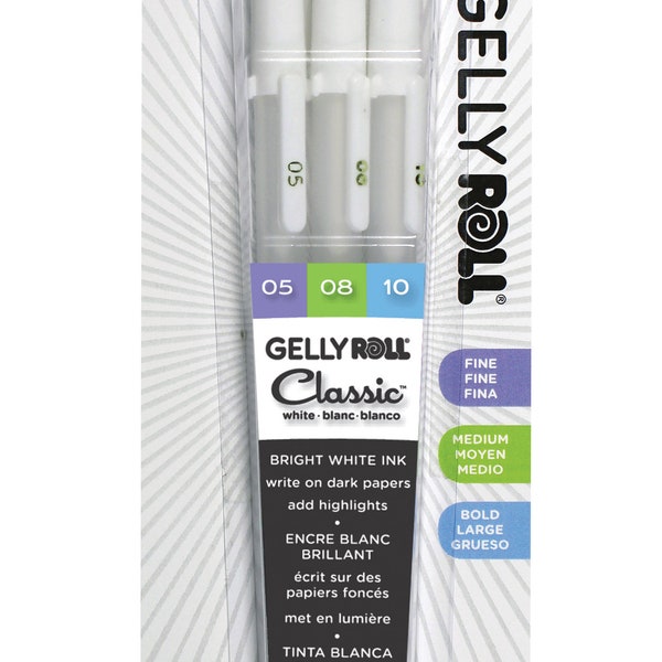 Gelly Roll Classic White Ink Gel Pen Fine/Med/Bold - 3 in Pack (IN STOCK)