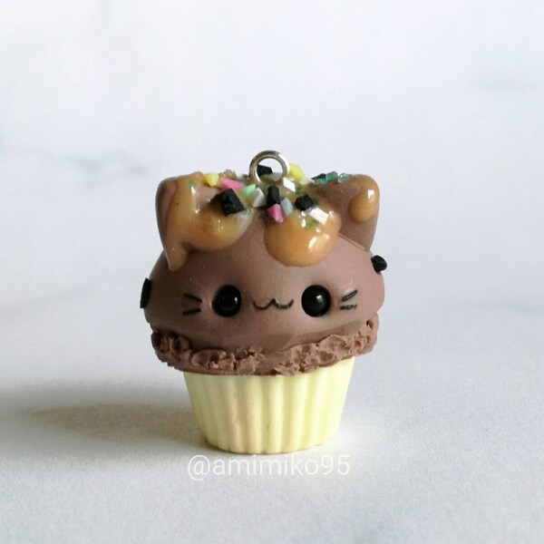 Clay Cupcake Charm - Kawaii Clay Cupcake Charm - Chocolate Cat Cupcake Charm - Cute Charm - Cat Charm - Kawaii Jewelry - Kawaii - Jewelry