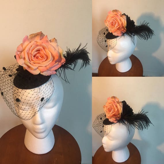Gorgeous veiled fascinator hat - pastel pink and