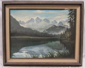 Old Vintage Mountain Lake Landscape Acrylic by Moorehouse