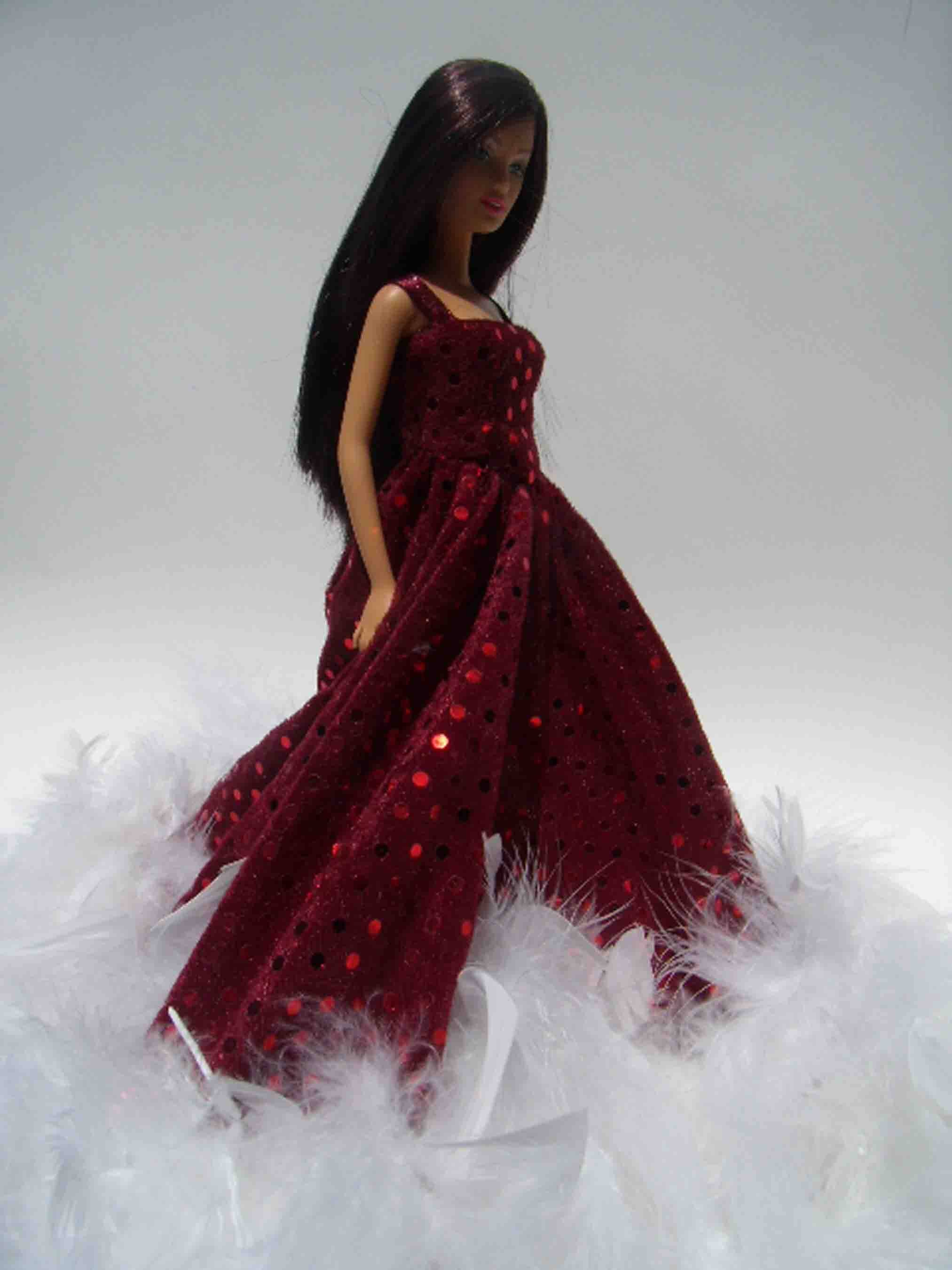 BU1-07 - Burgundy Evening Gown, Coat, Hat for Barbie