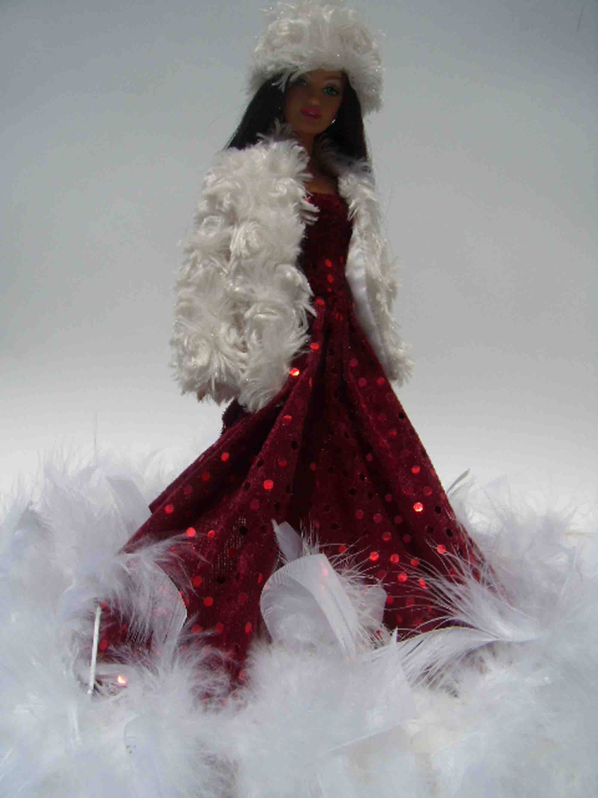 BU1-07 - Burgundy Evening Gown, Coat, Hat for Barbie